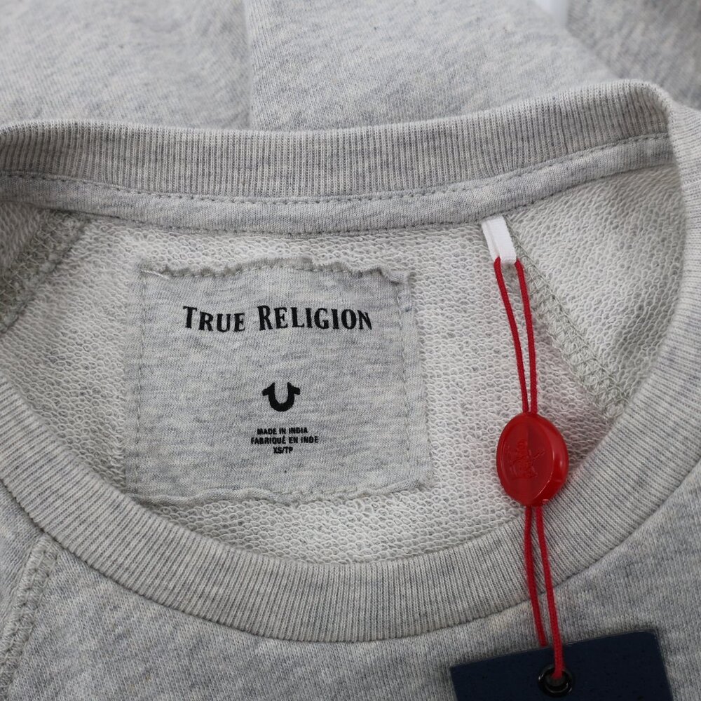 NWT True religion Sweatshirt Womens XS gray Cold Shoulder Sweatshirt embellished - Picture 11 of 13